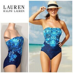 Lauren Ralph Lauren blue & green paisley swimsuit. Size 14